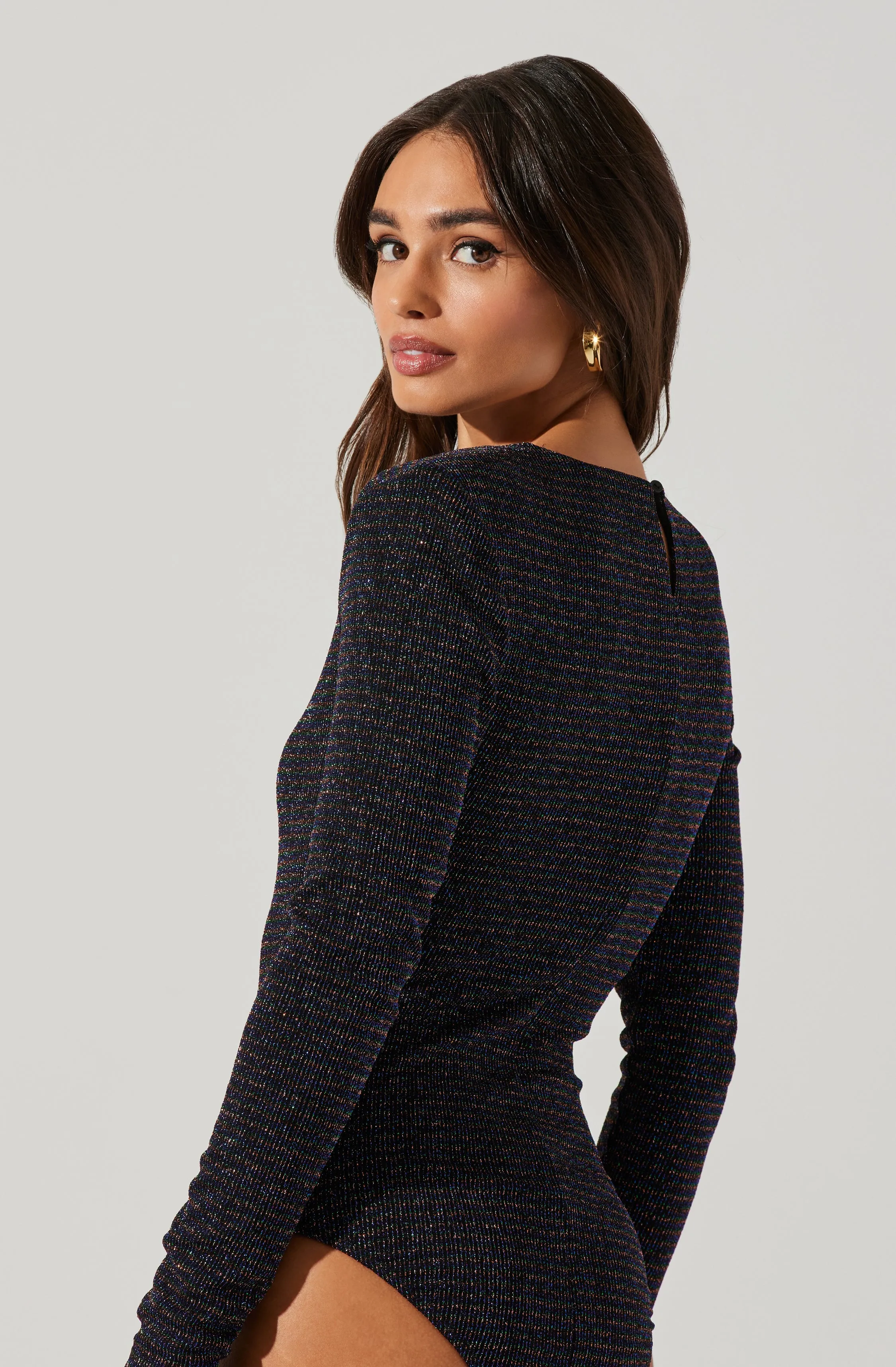 Long Sleeve Metallic Padded Shoulder Bodysuit sold by Astr product image thumbnail 4