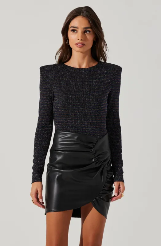 Long Sleeve Metallic Padded Shoulder Bodysuit sold by Astr