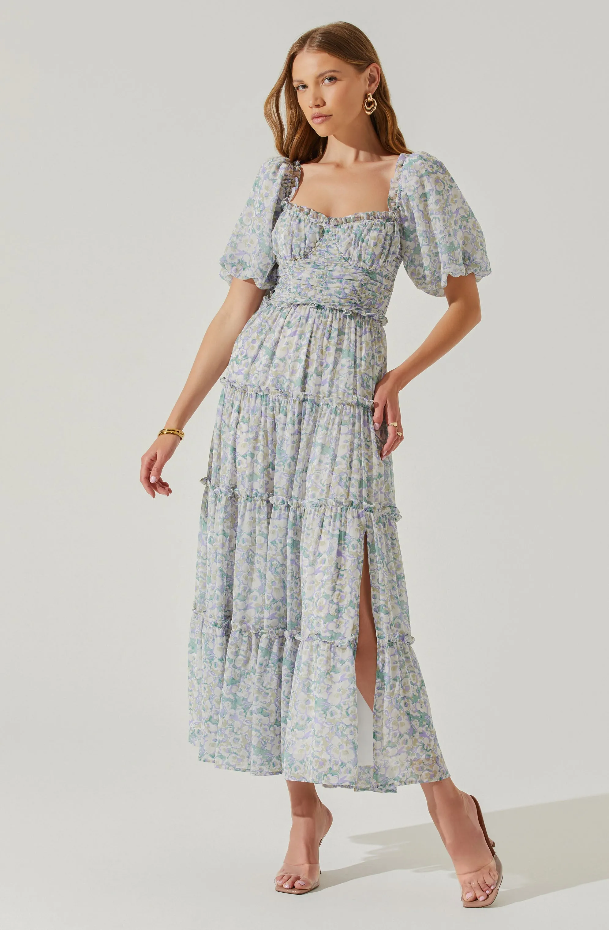 Prina Floral Puff Sleeve Tiered Midi Dress sold by Astr product image thumbnail 3