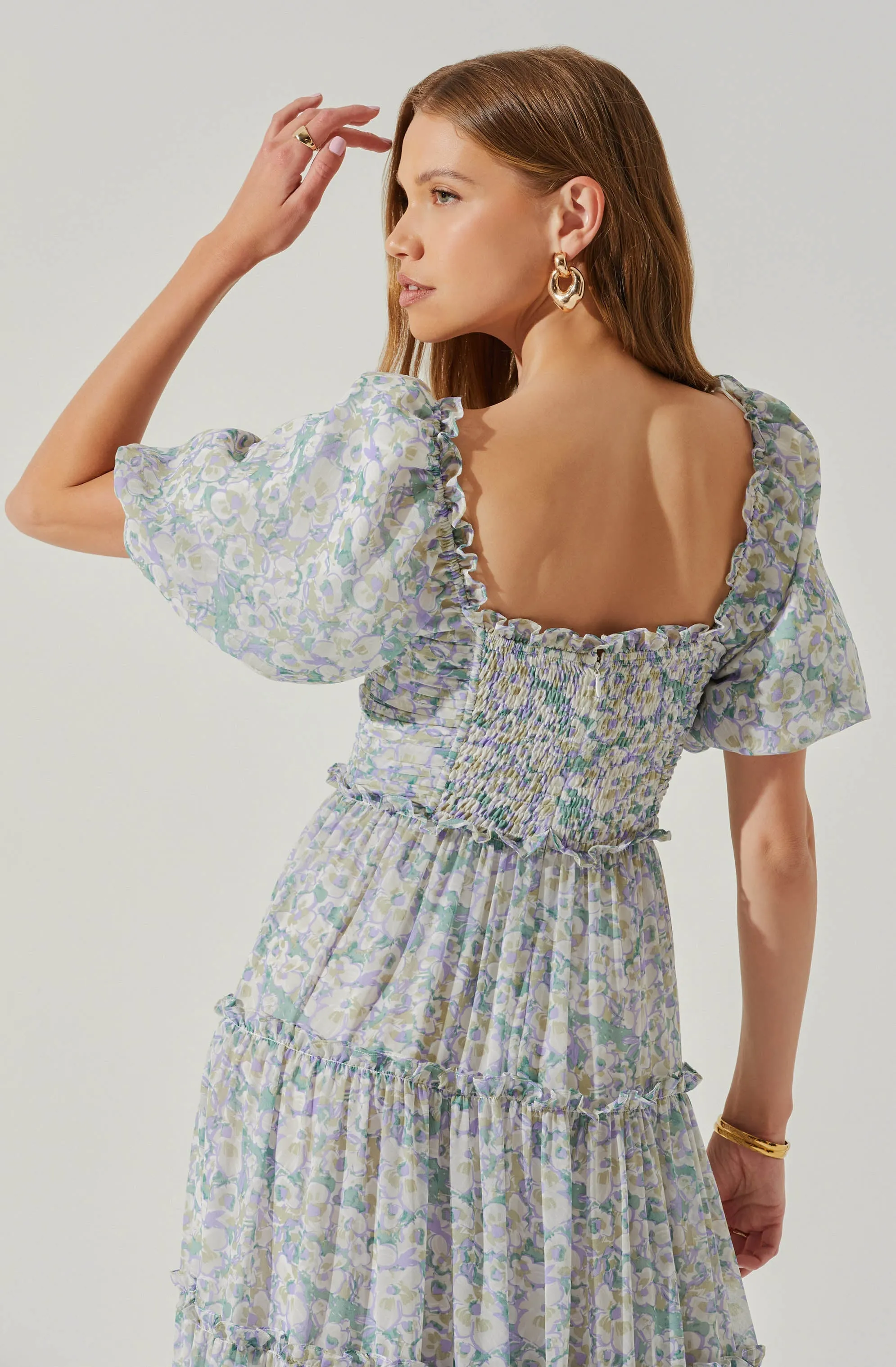 Prina Floral Puff Sleeve Tiered Midi Dress sold by Astr product image thumbnail 5