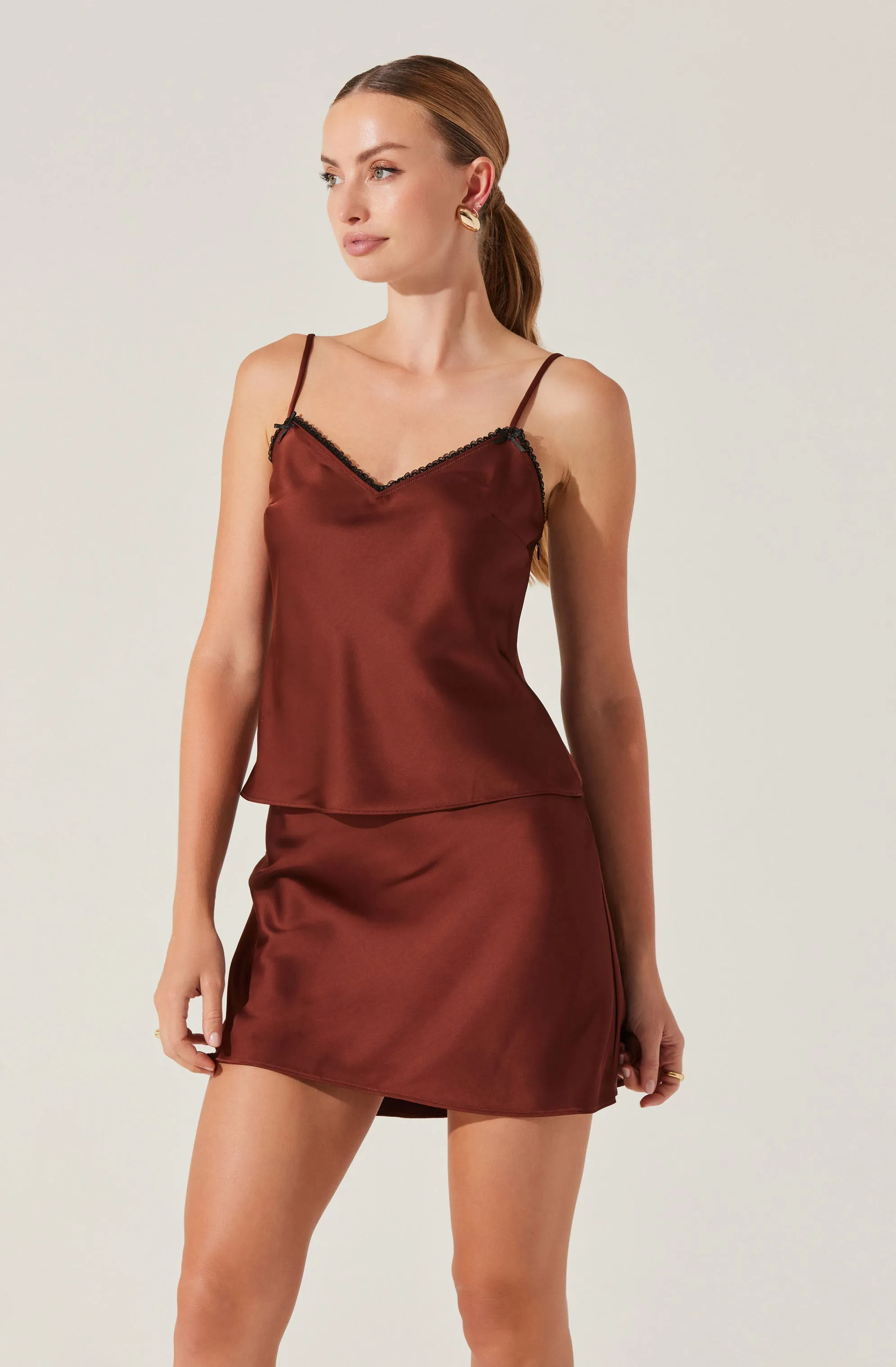 Satin Lace Trim Top sold by Astr