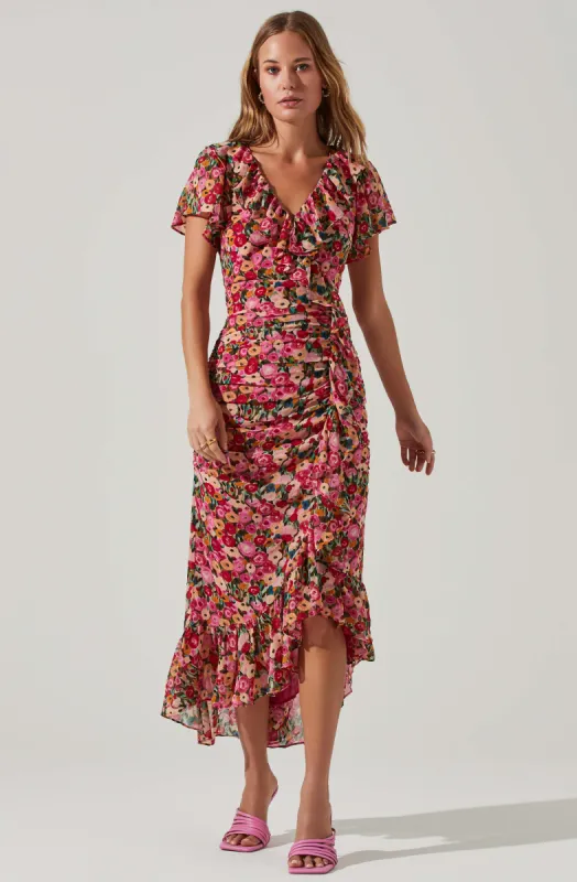 Vilma Floral Ruched Midi Dress sold by Astr