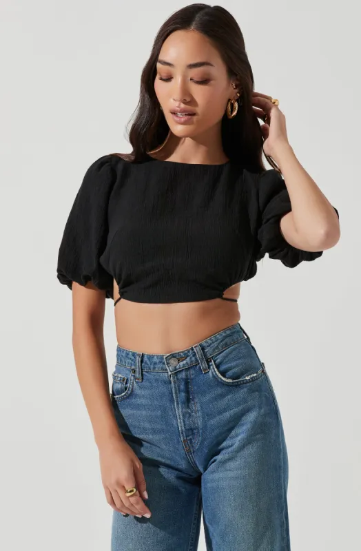 Simona Open Back Puff Sleeve Crop Top sold by Astr