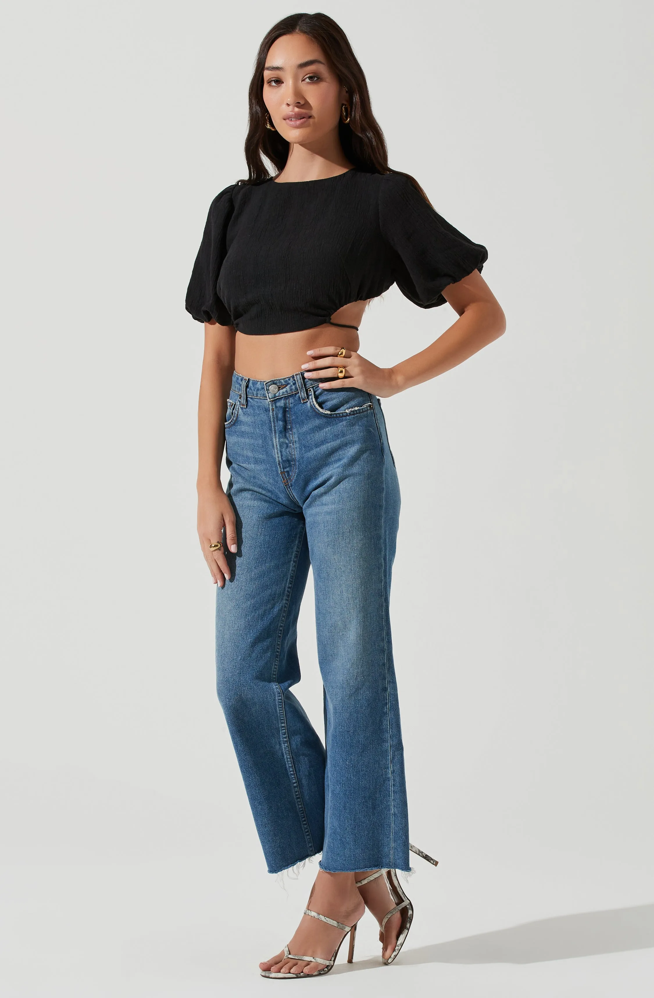 Simona Open Back Puff Sleeve Crop Top sold by Astr product image thumbnail 3