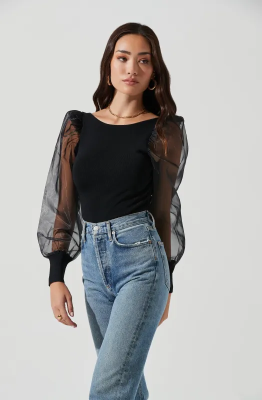 Organza Sleeve Knit Bodysuit sold by Astr
