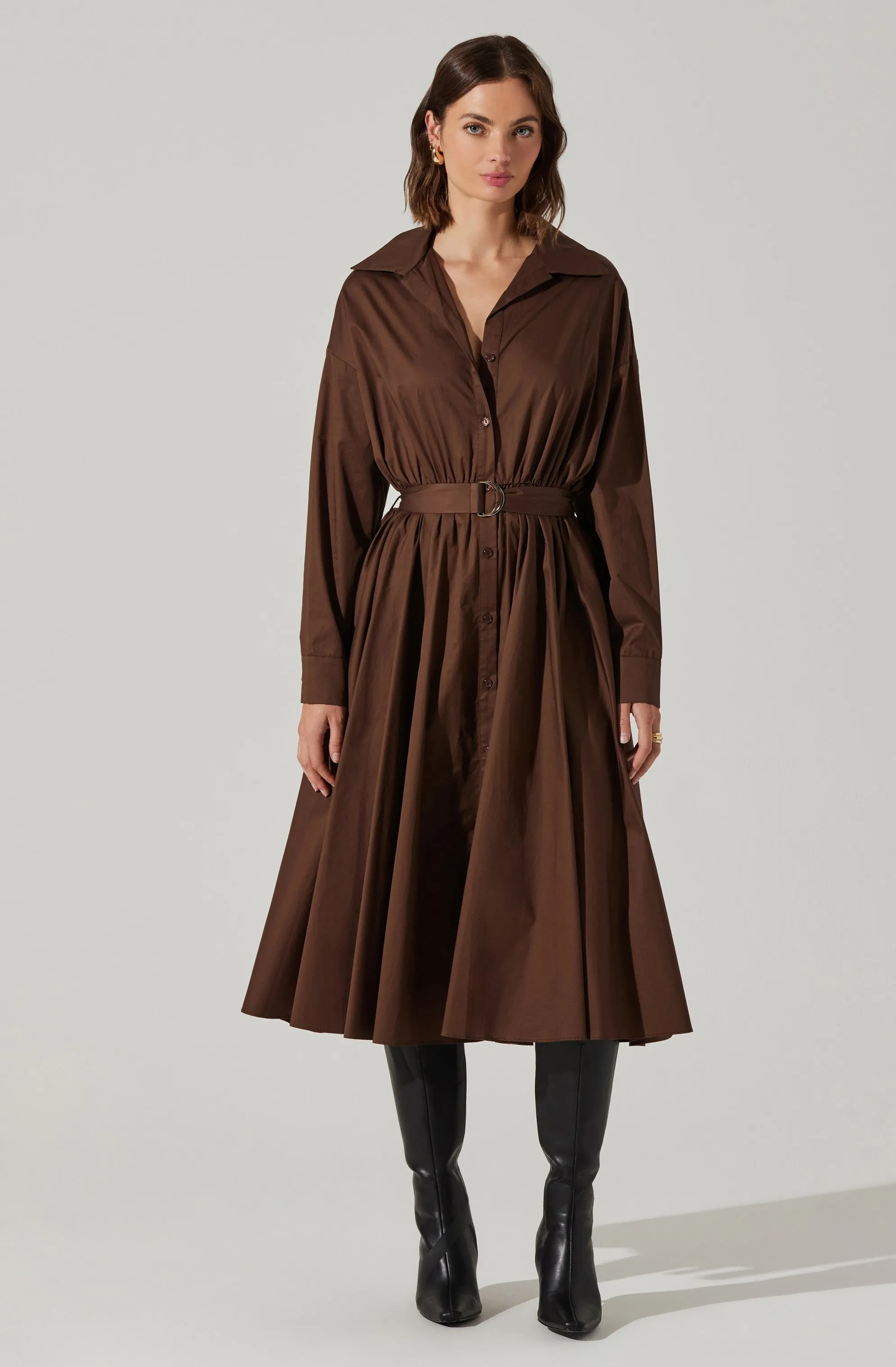 Darany Belted Midi Shirt Dress sold by Astr