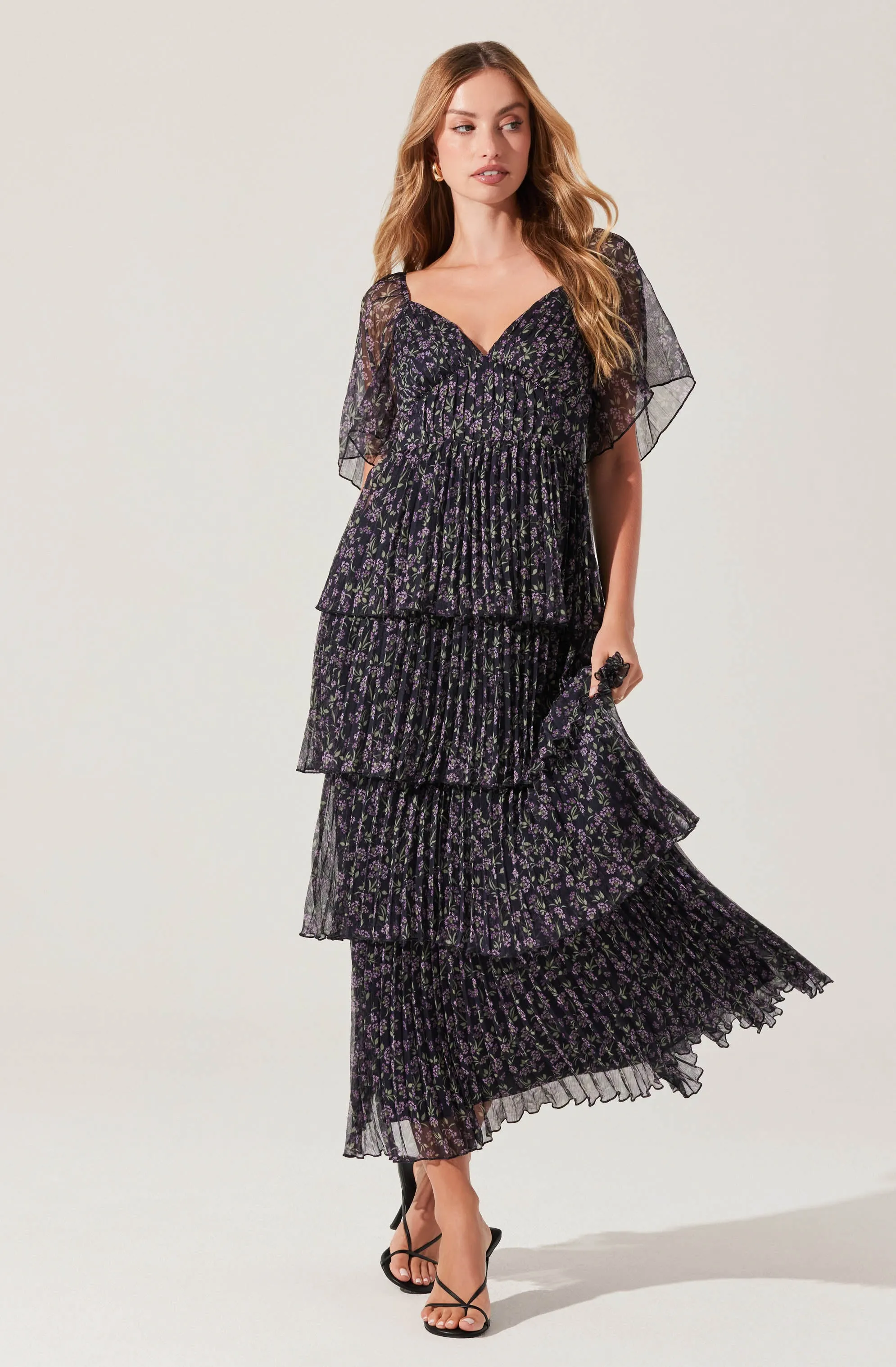 Gracelynn Pleated Tiered Maxi Dress sold by Astr