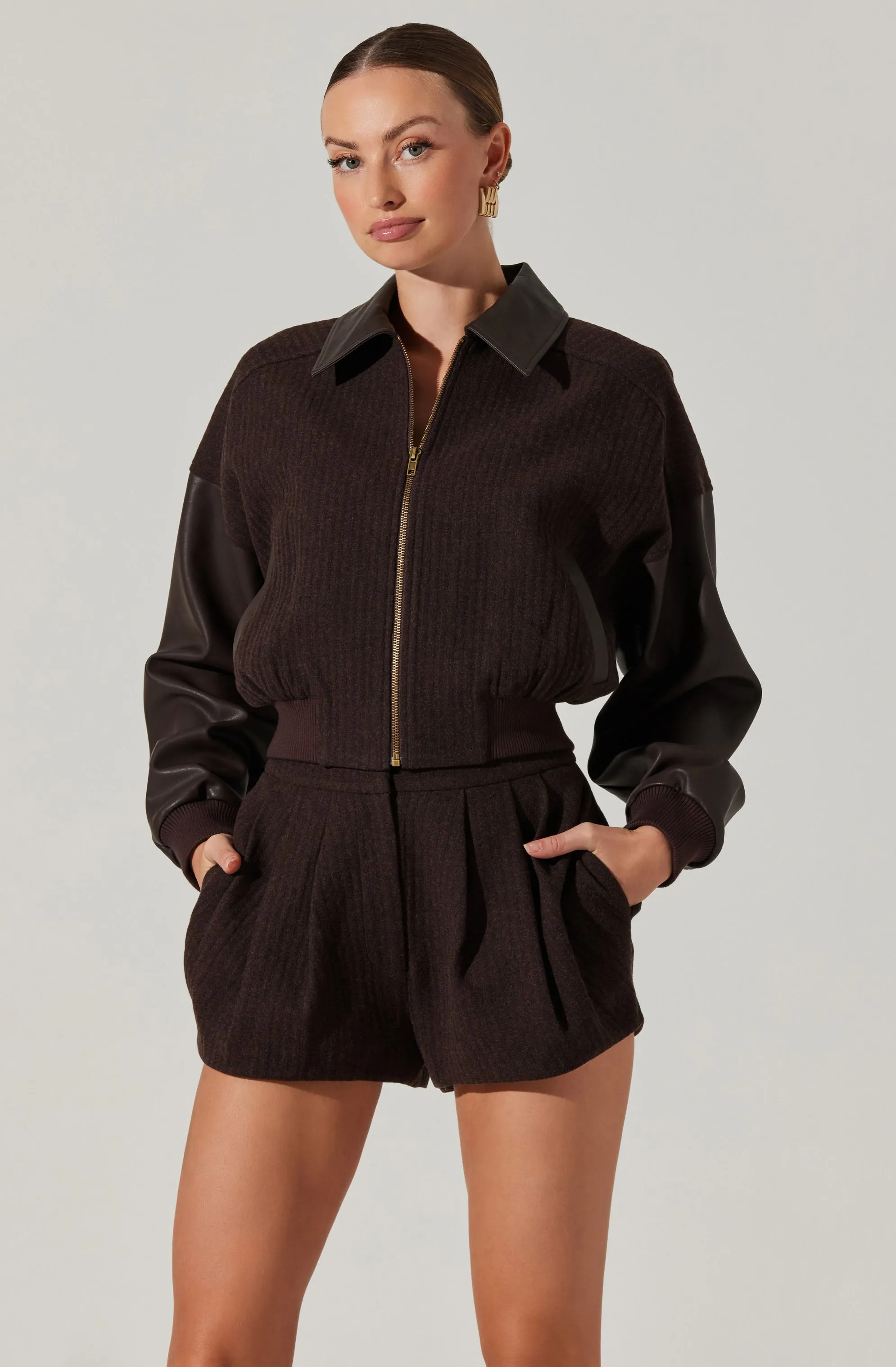 Sorine Mixed Media Bomber Jacket sold by Astr