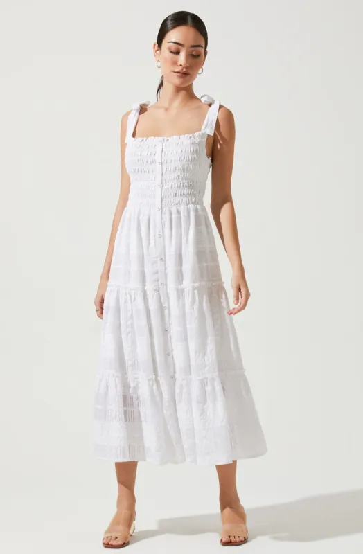 Dita Smocked Midi Dress sold by Astr