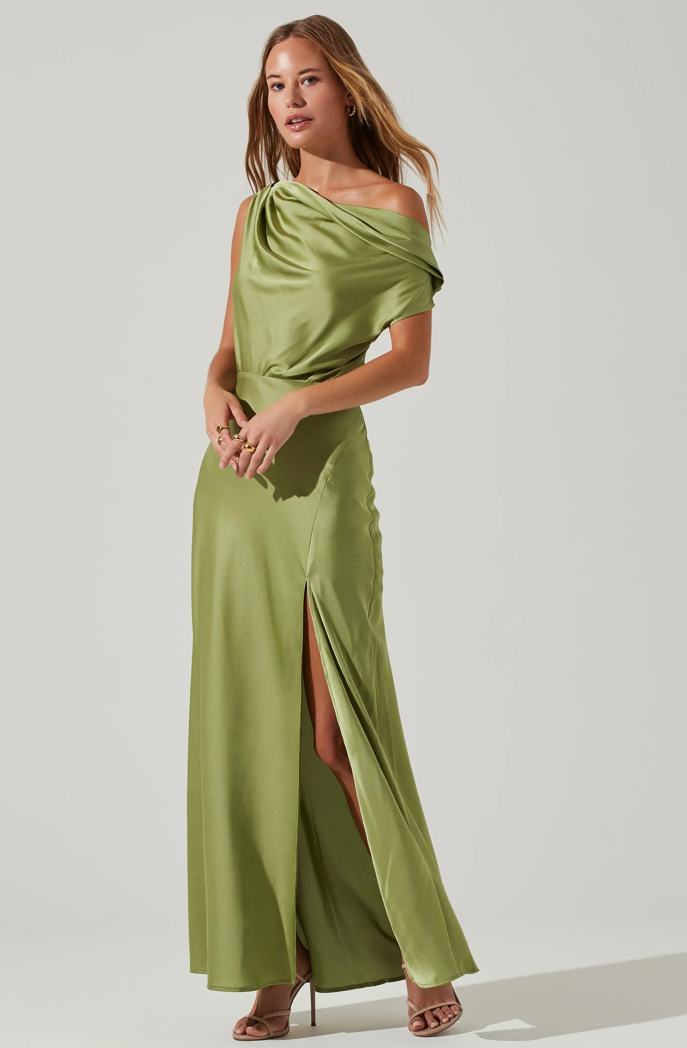 Monroe Satin Off Shoulder Maxi Dress sold by Astr