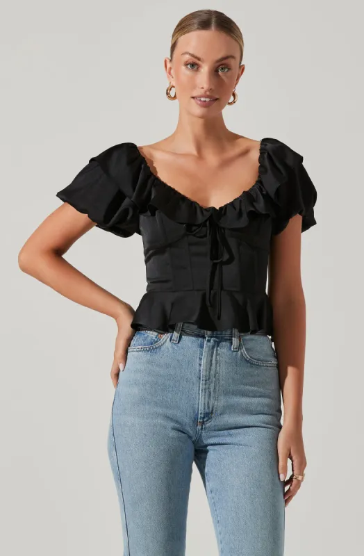 Satin Bubble Sleeve Top sold by Astr