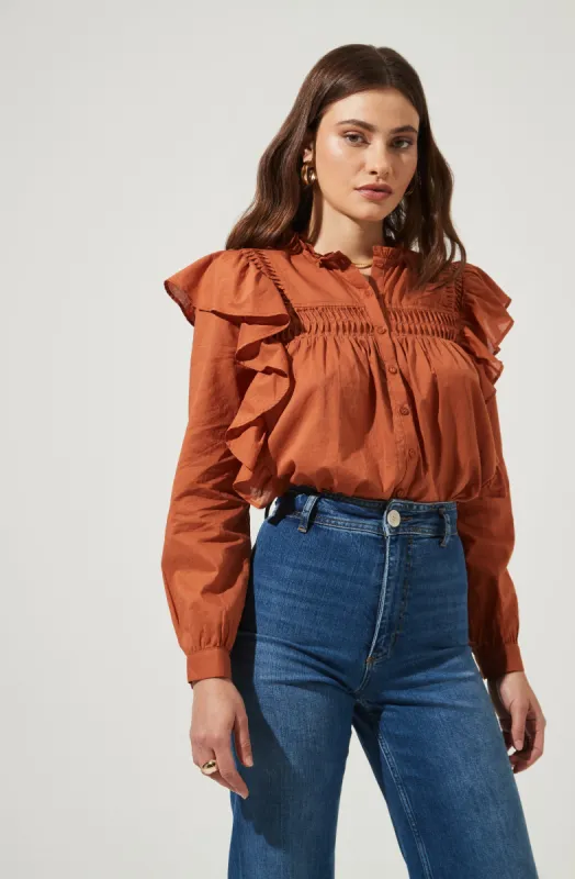 Fawn Ruffle Button Down Top sold by Astr