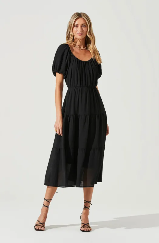 Smocked Tiered Midi Dress sold by Astr