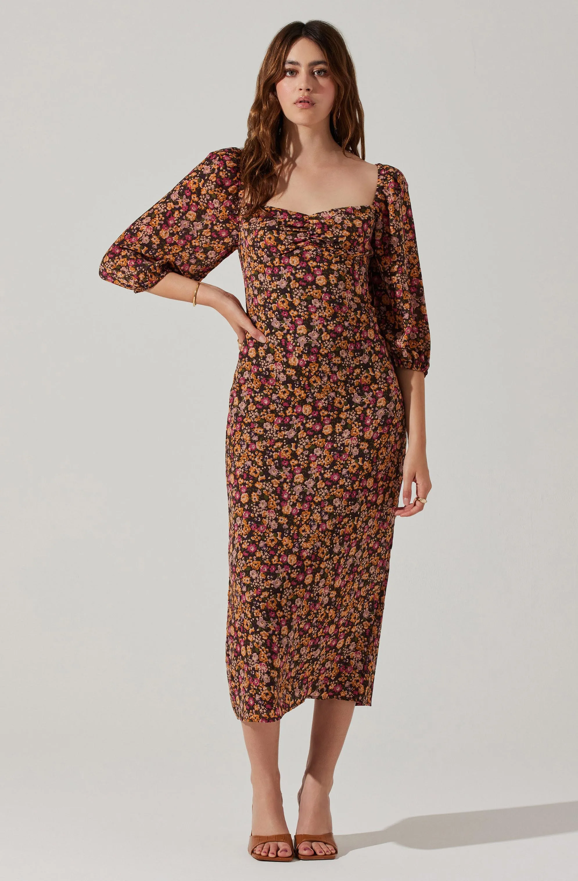 Sweetheart Neck Floral Midi Dress sold by Astr
