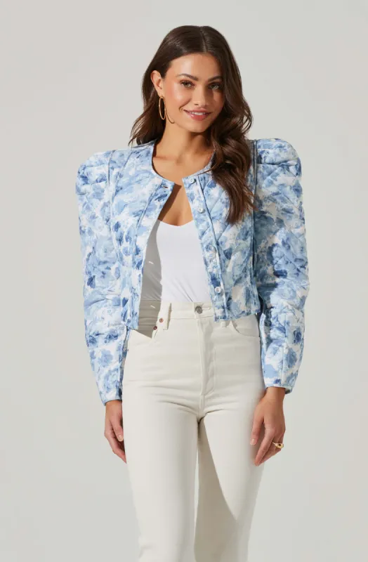 Alena Quilted Cropped Puff Sleeve Jacket sold by Astr