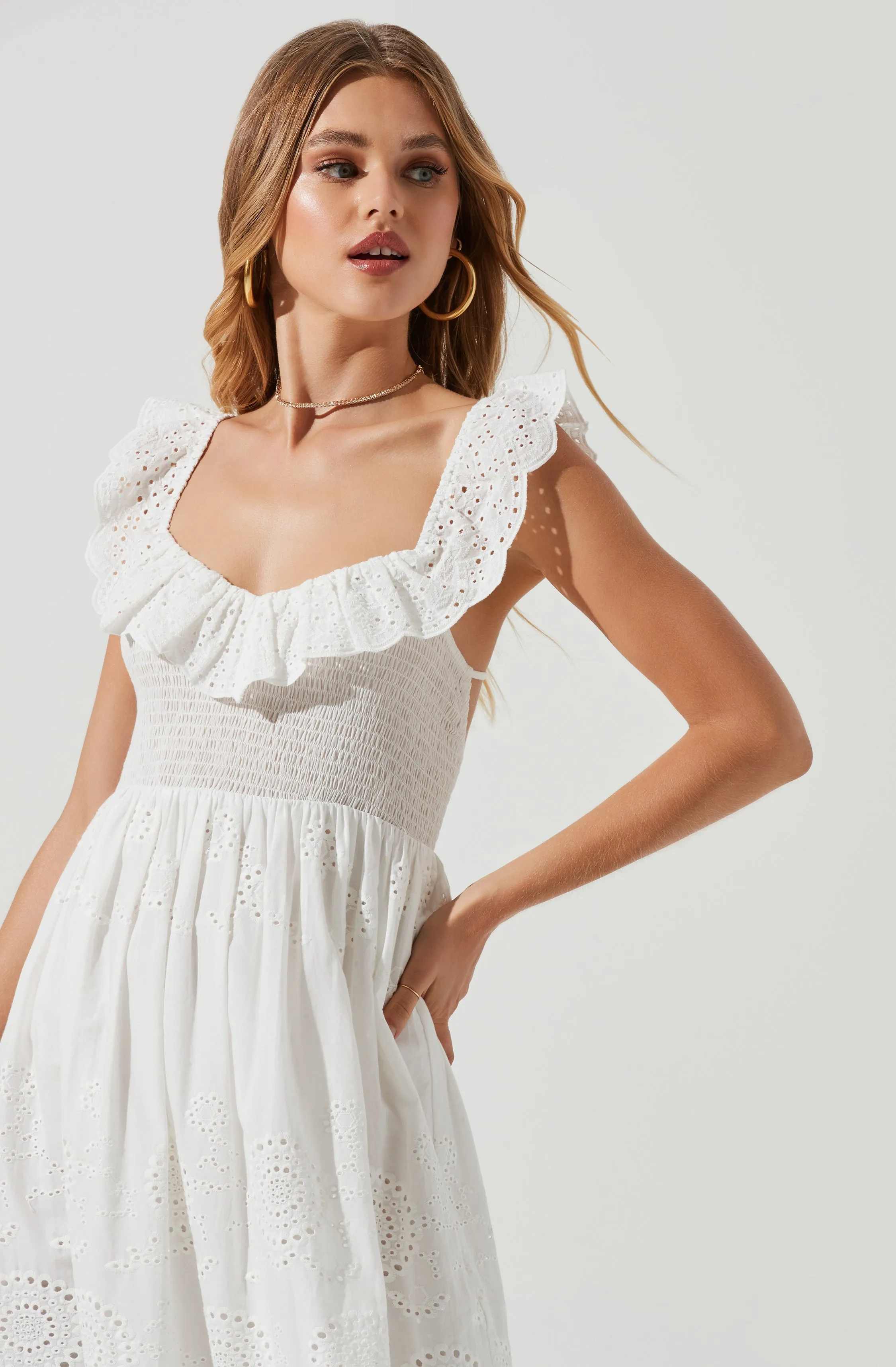 Cottage Eyelet Ruffle Midi Dress sold by Astr product image thumbnail 3