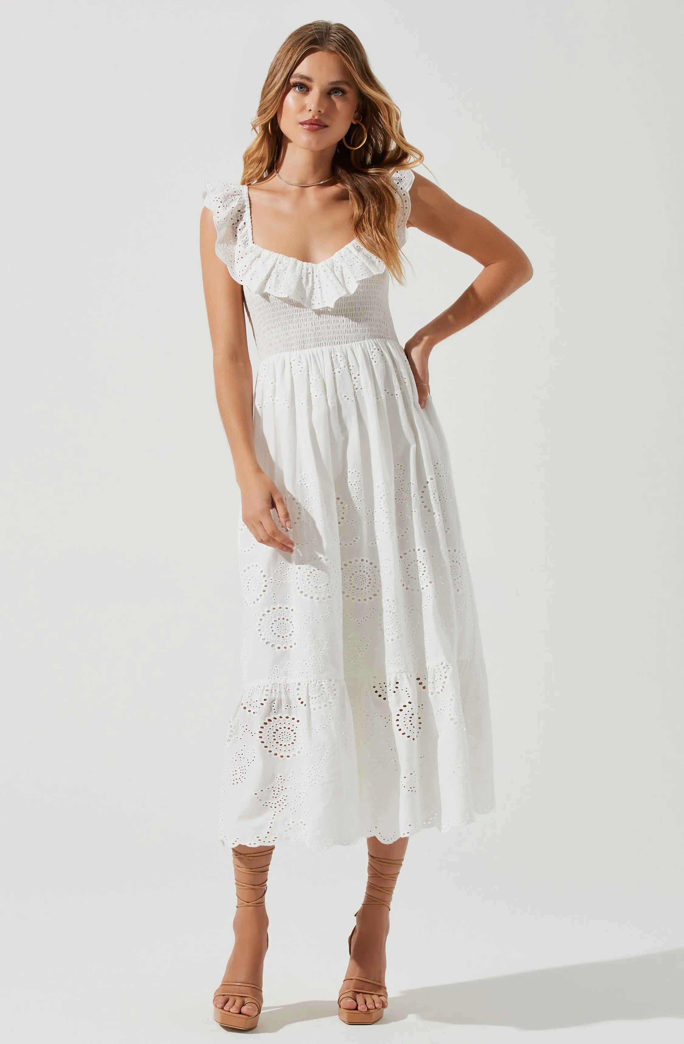 Cottage Eyelet Ruffle Midi Dress sold by Astr product image thumbnail 2