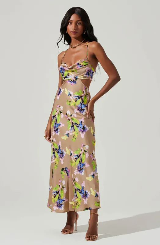 Colette Floral Satin Cutout Midi Dress sold by Astr