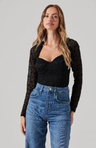 Lace lined bustier ls top sold by Astr