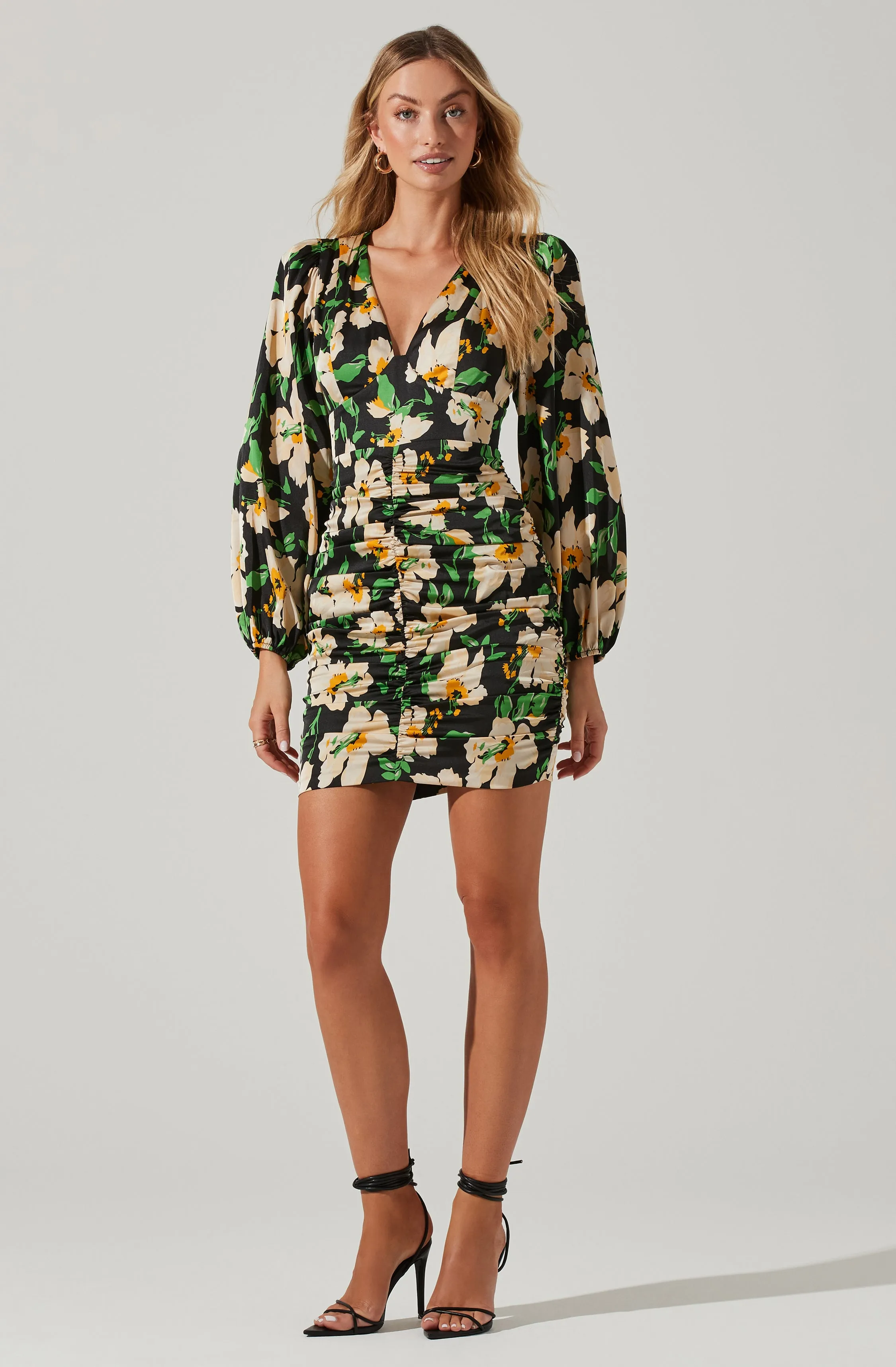 Floral Ruched V-Neck Mini Dress sold by Astr product image thumbnail 3