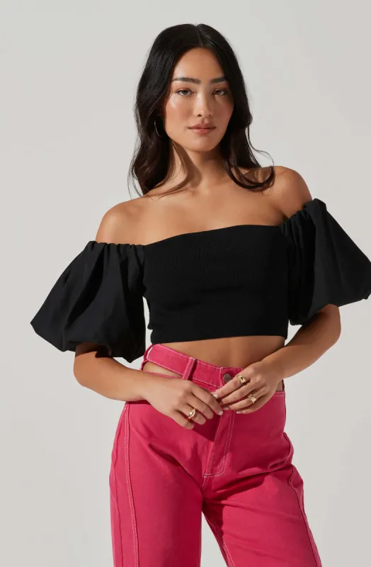 Carminia Sweater Knit Off Shoulder Puff Sleeve Top made by Astr