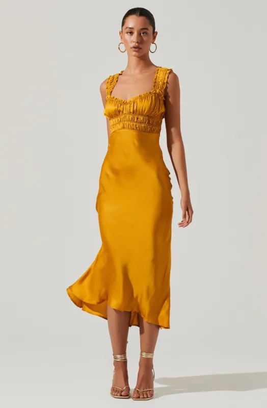 Enola Satin Smocked Midi Dress sold by Astr