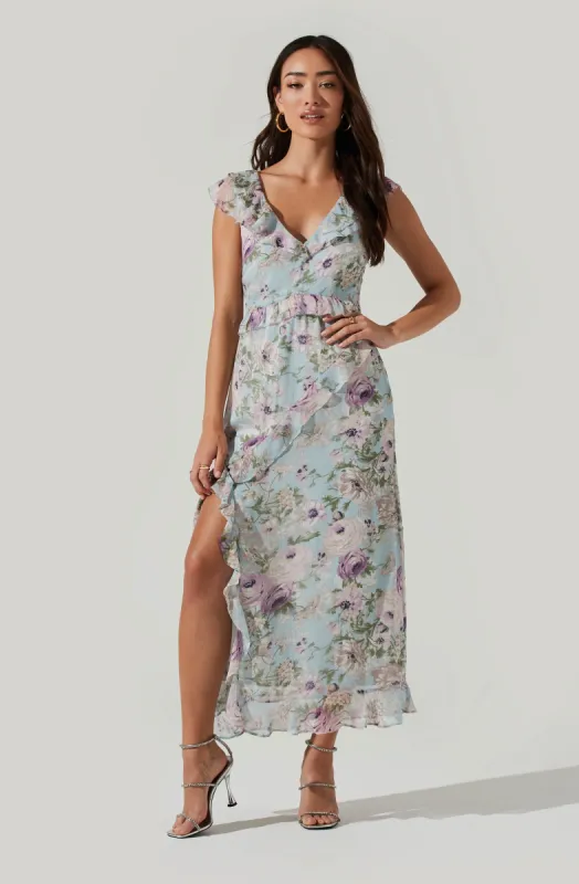 Tempest Floral Ruffle Midi Dress sold by Astr