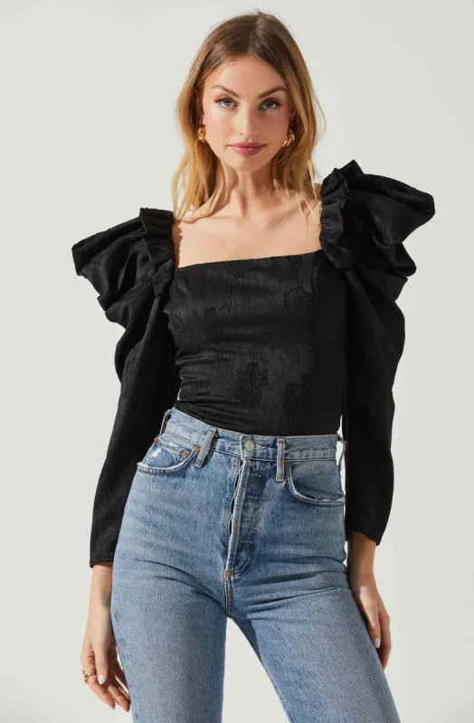Amara Floral Jacquard Puff Sleeve Top sold by Astr