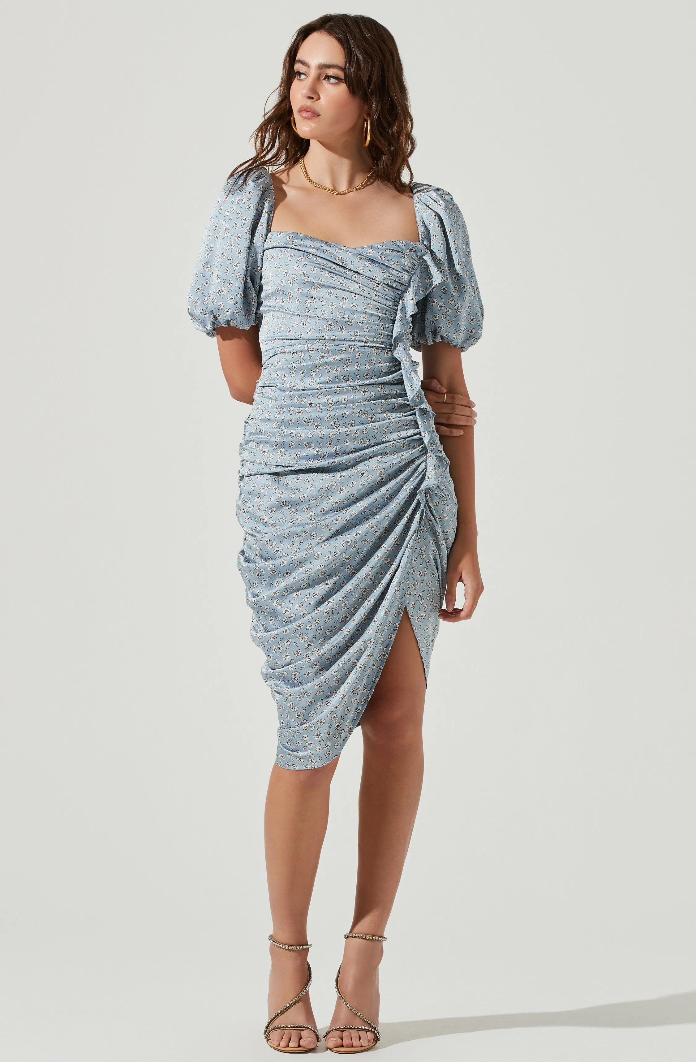 Emma Ruched Puff Sleeve Floral Midi Dress sold by Astr product image thumbnail 3