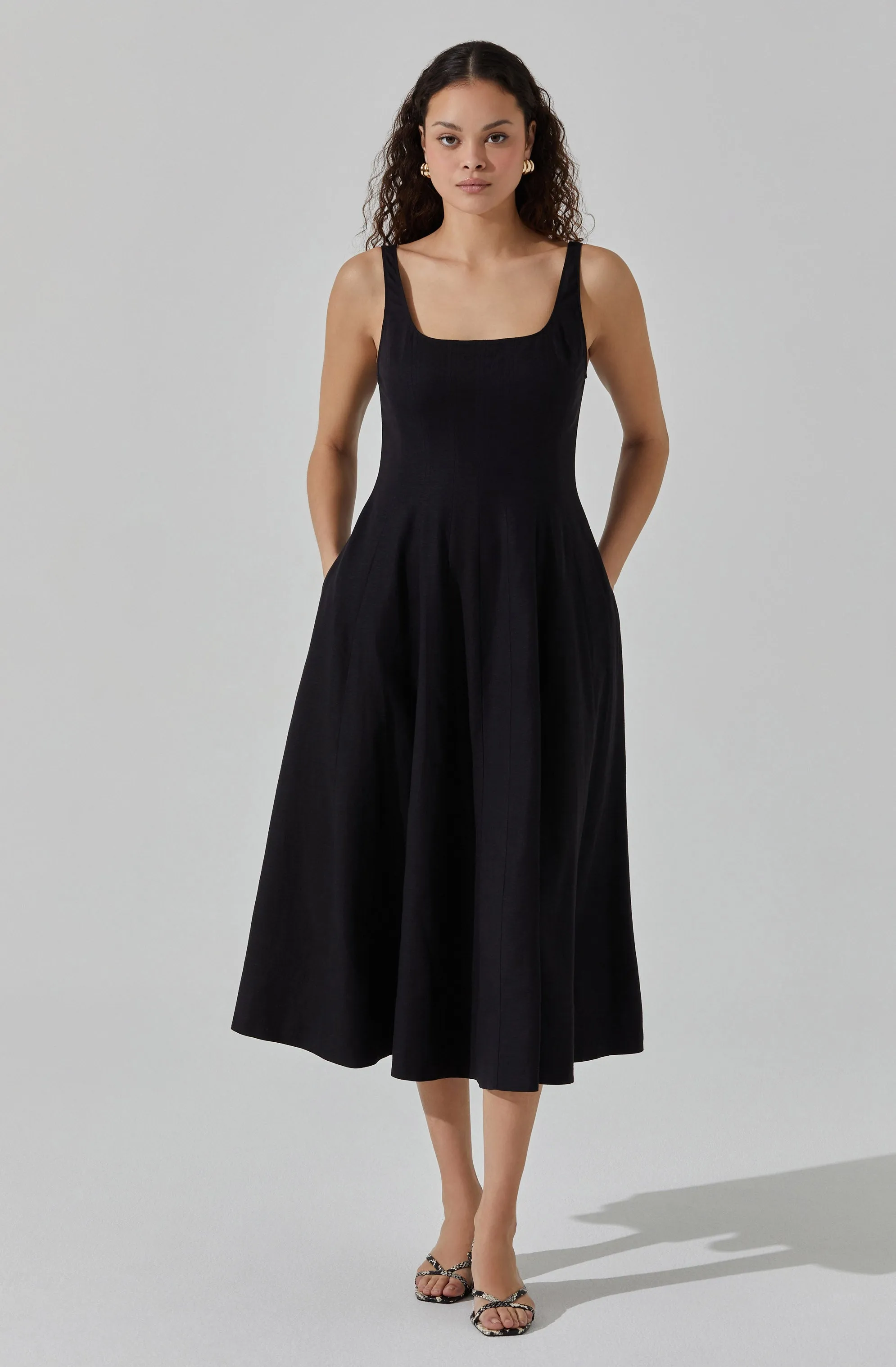 Linen Square Neck Midi Dress sold by Astr
