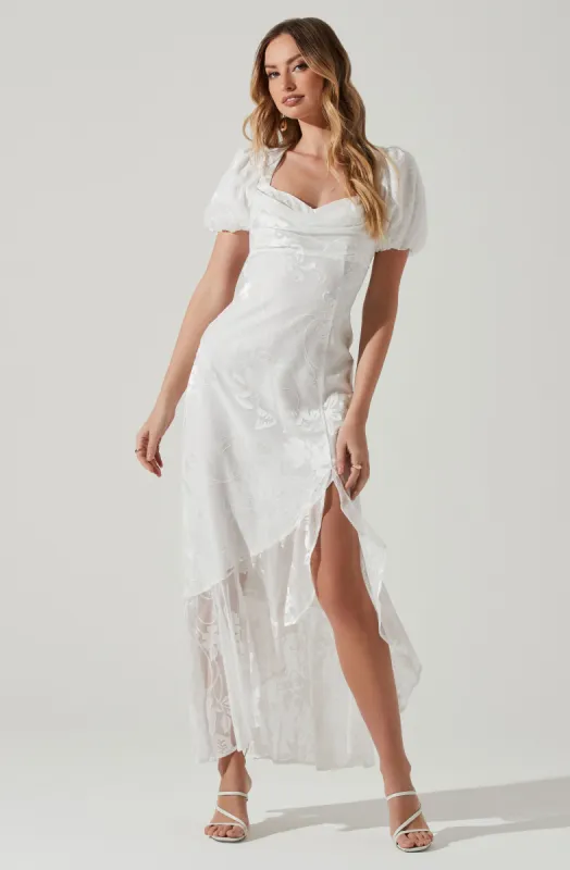 Dayanara Floral Burnout Puff Sleeve Midi Dress sold by Astr