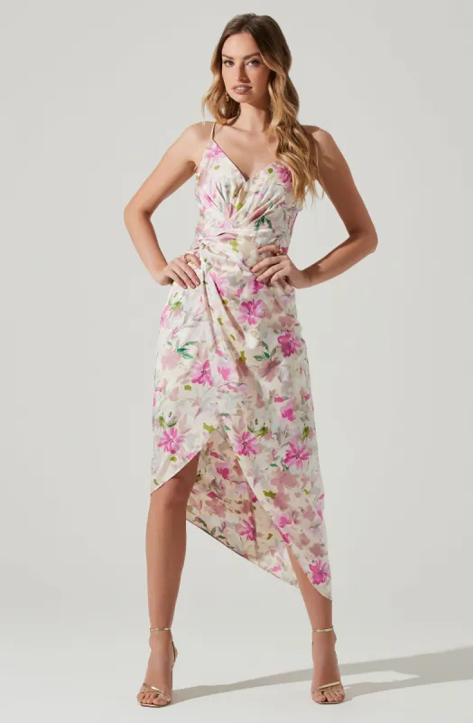 Giselle Floral Twist Front Midi Dress sold by Astr