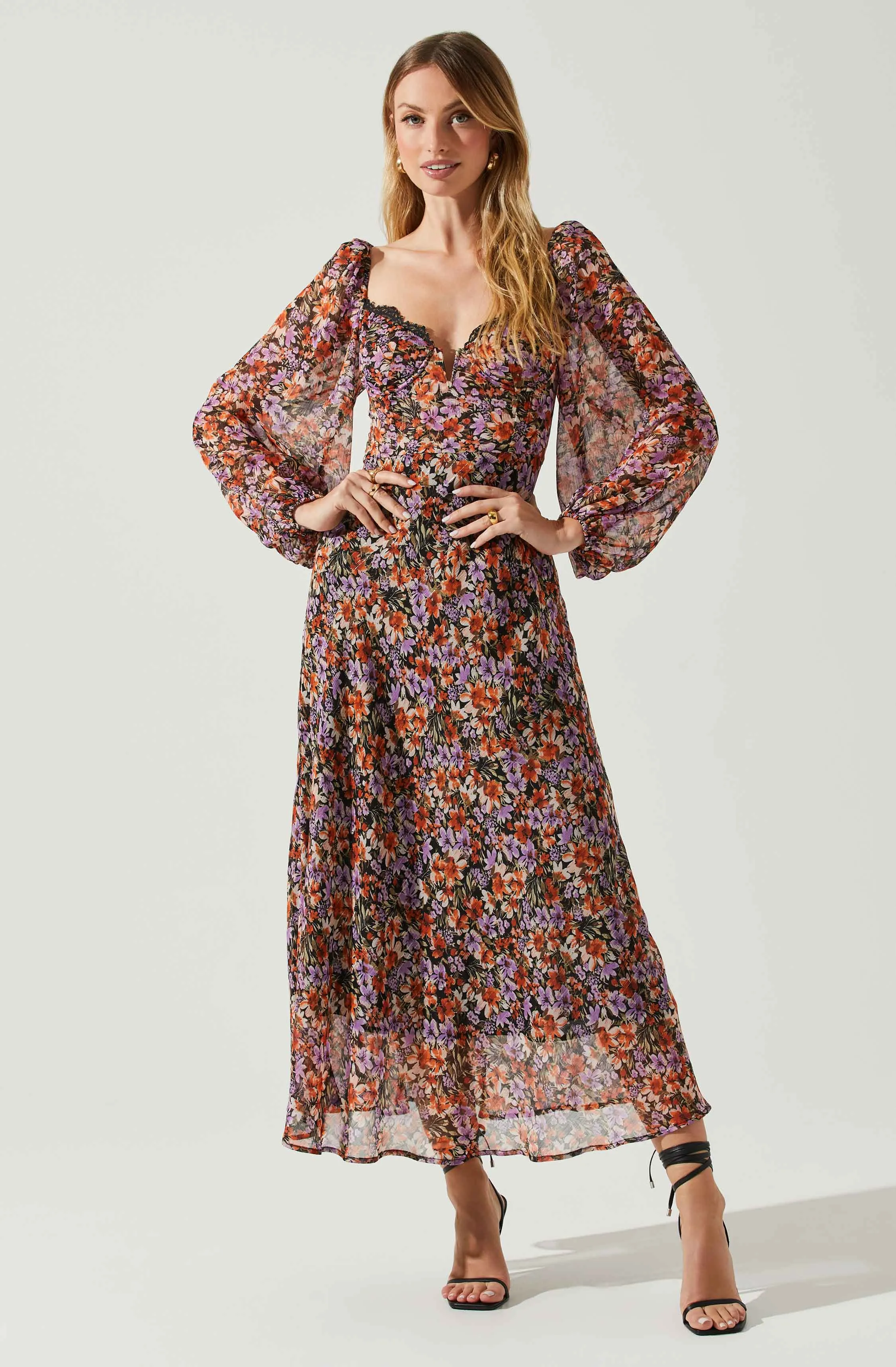 Sylvie Floral Puff Sleeve Midi Dress sold by Astr
