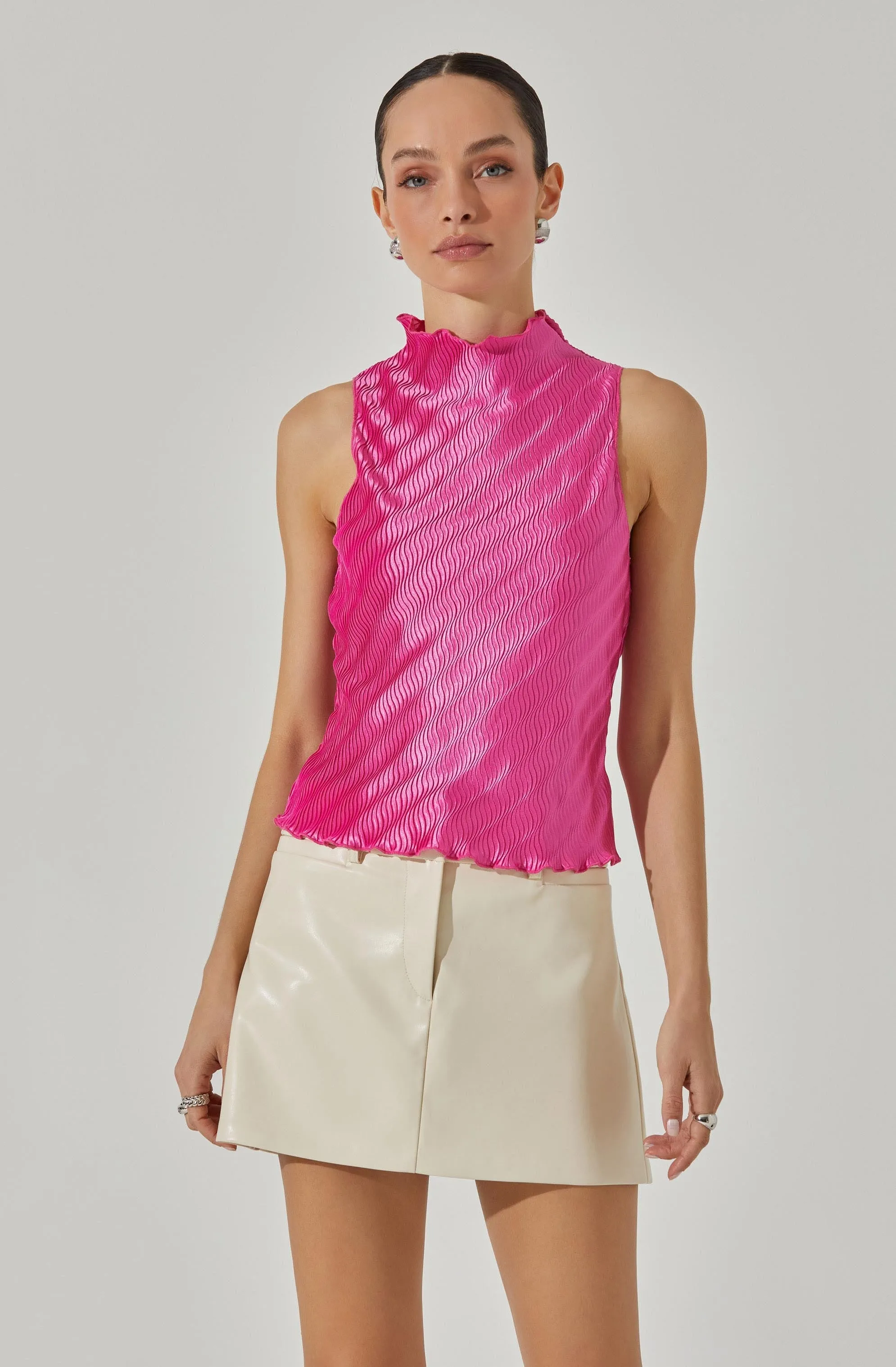 Plisse Sleeveless Mock Neck Top sold by Astr product image thumbnail 3