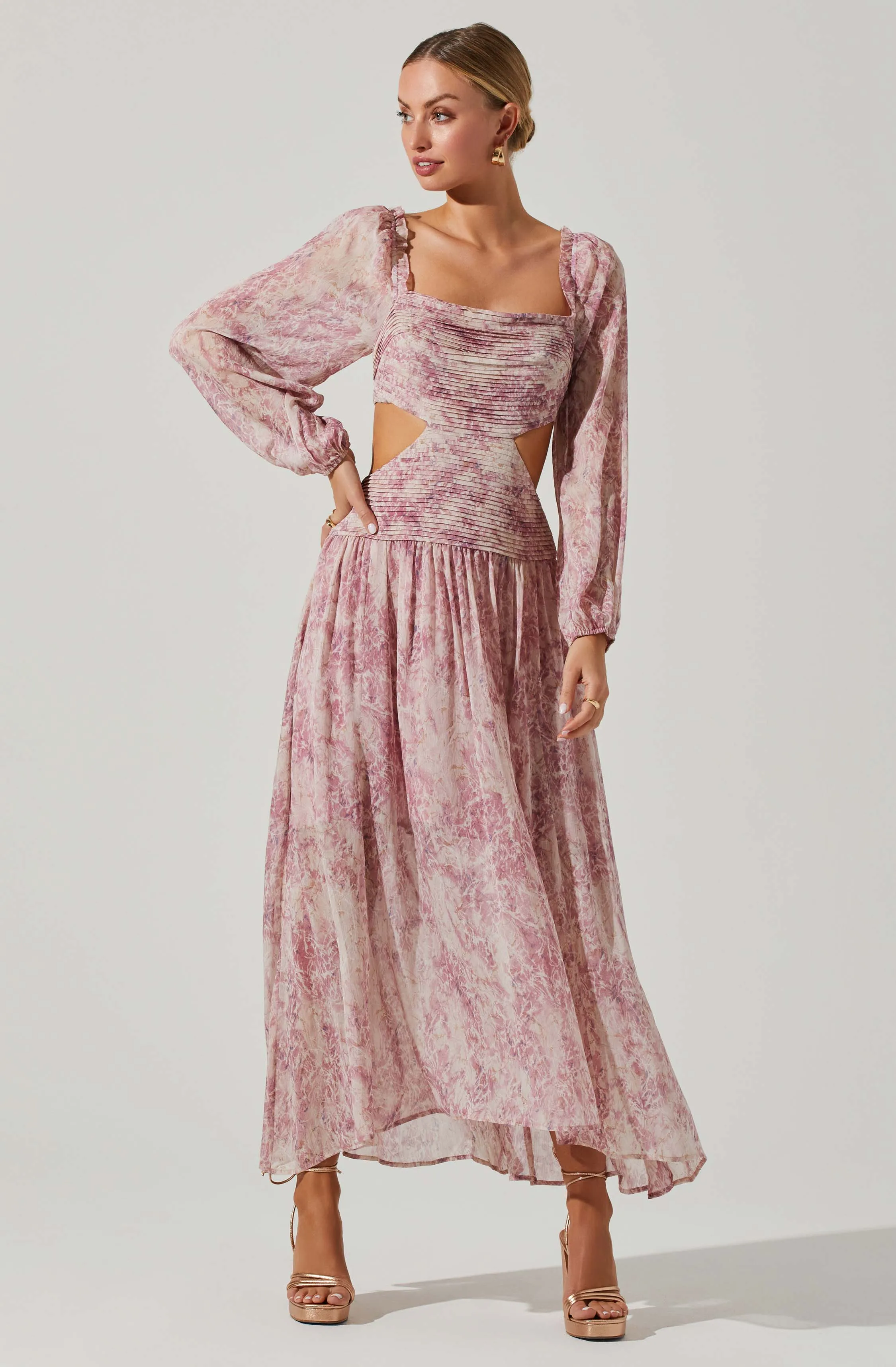 Amadora Square Neck Cutout Long Sleeve Maxi Dress sold by Astr