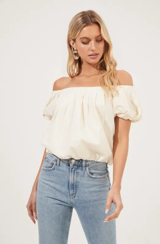 Poplin Off the Shoulder Short Sleeve Top sold by Astr