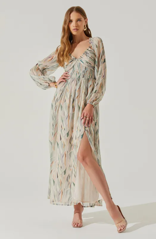 Jessamy Tie Neck Open Back Long Sleeve Maxi Dress sold by Astr