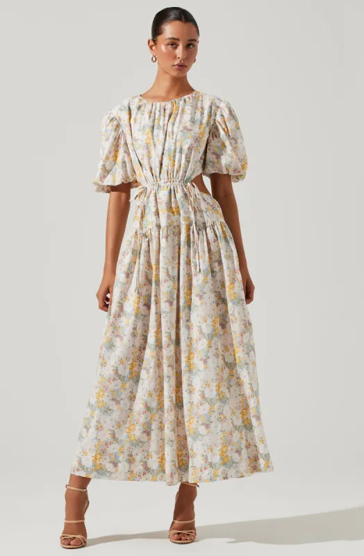 Shelby Floral Puff Sleeve Open Back Maxi Dress sold by Astr