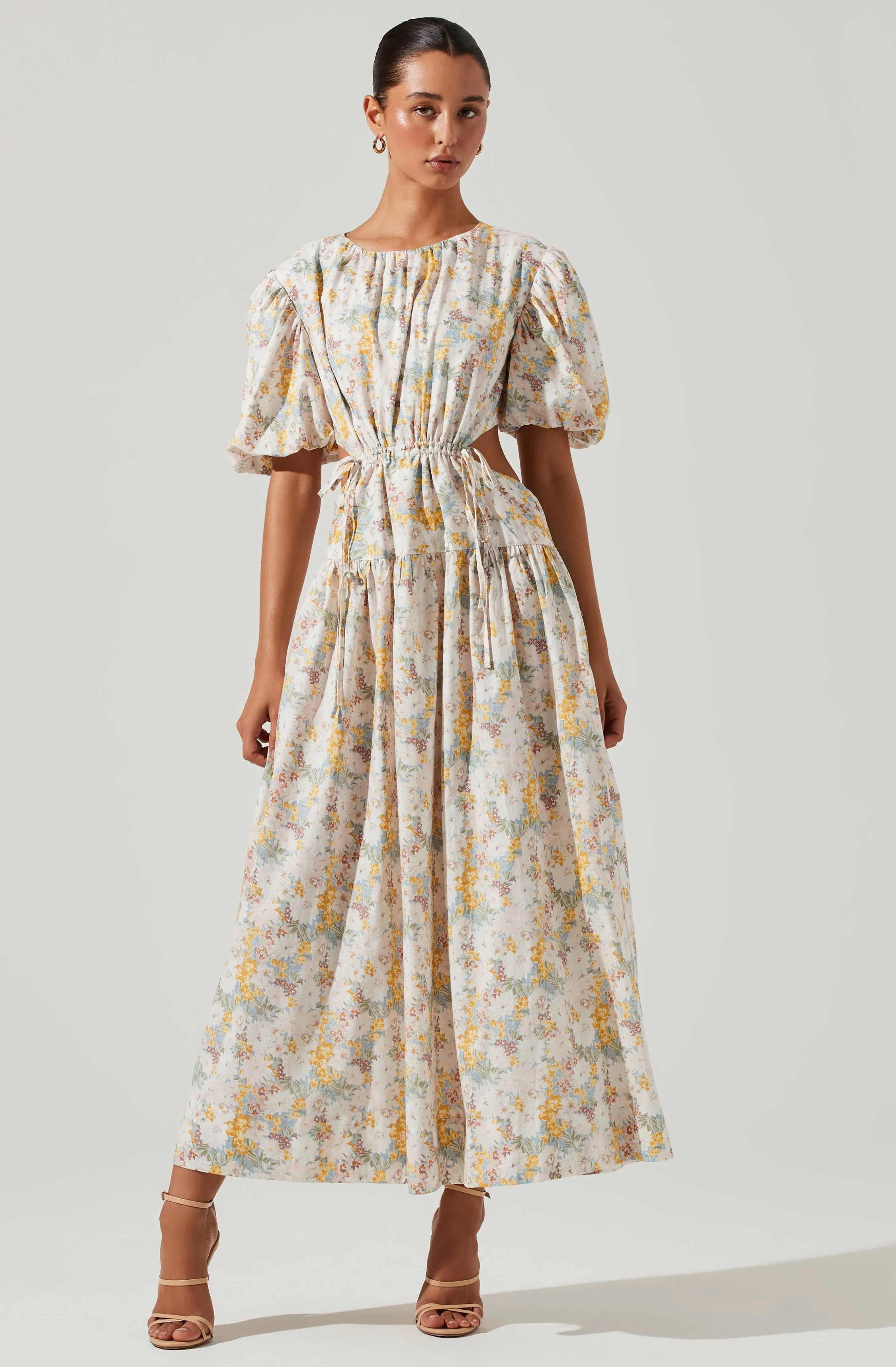 Shelby Floral Puff Sleeve Open Back Maxi Dress sold by Astr
