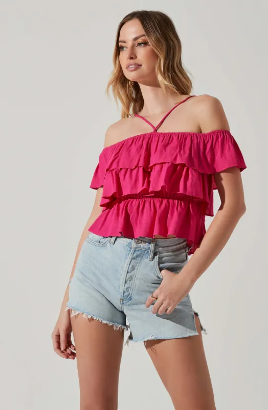 Halter Tiered Ruffle Top sold by Astr