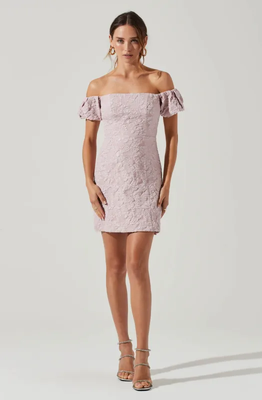 Raina Jacquard Off Shoulder Mini Dress made by Astr