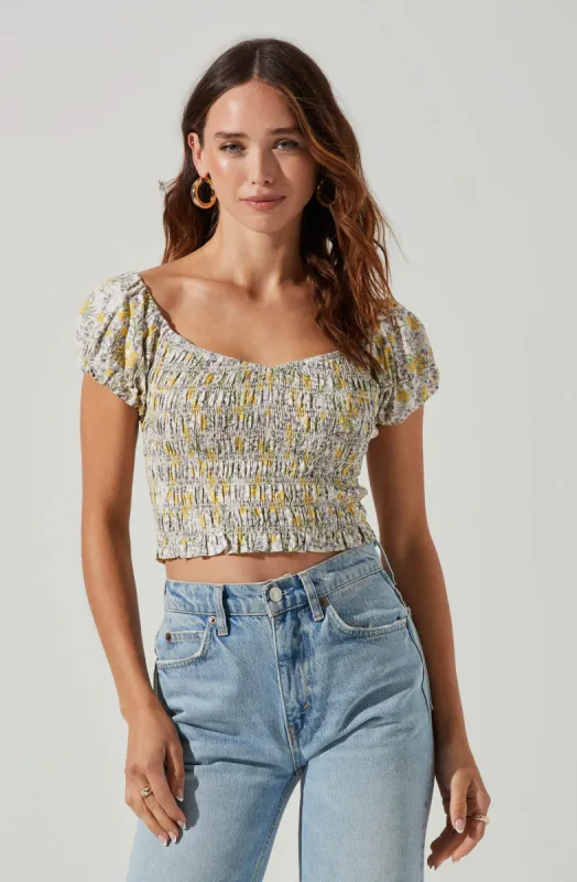 Jemma Floral Smocked Puff Sleeve Top sold by Astr