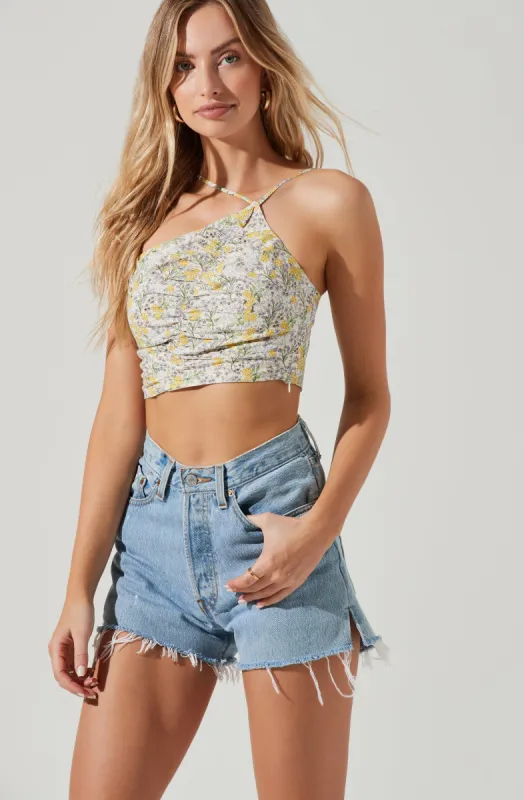 Covina Floral Ruched One Shoulder Crop Top sold by Astr