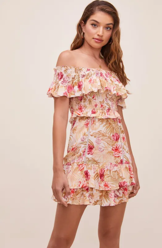 Riviera Off Shoulder Mini Dress sold by Astr