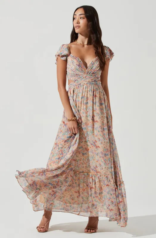 Primrose Floral Cross Strap Open Back Maxi Dress sold by Astr