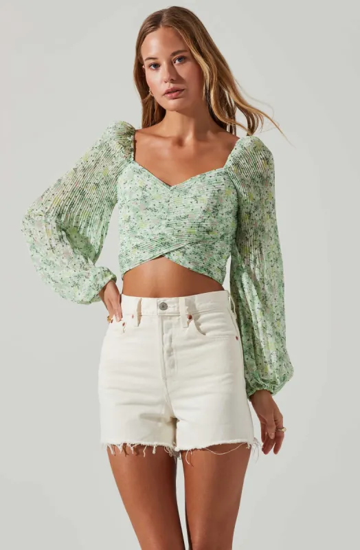 Bonnie Floral Plisse Long Sleeve Crop Top sold by Astr