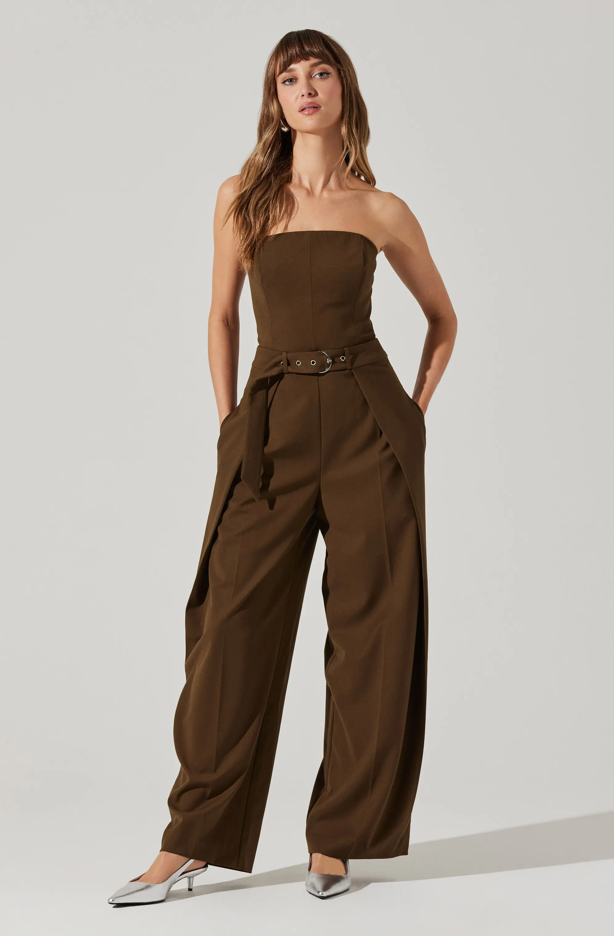 Bryony Tailored Pleat Belted Jumpsuit sold by Astr