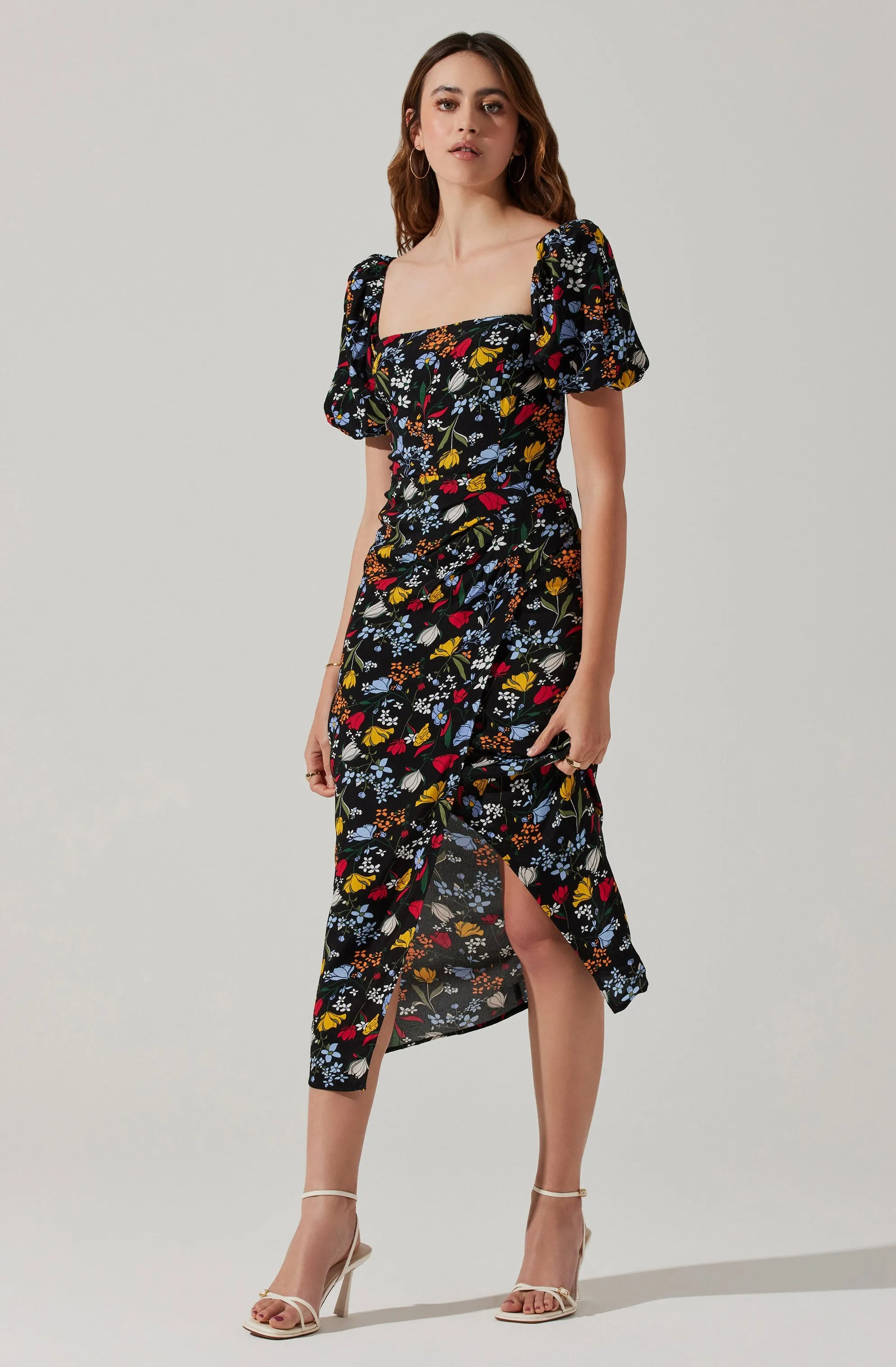 Floral Square Neck Slit Front Midi Dress sold by Astr product image thumbnail 2