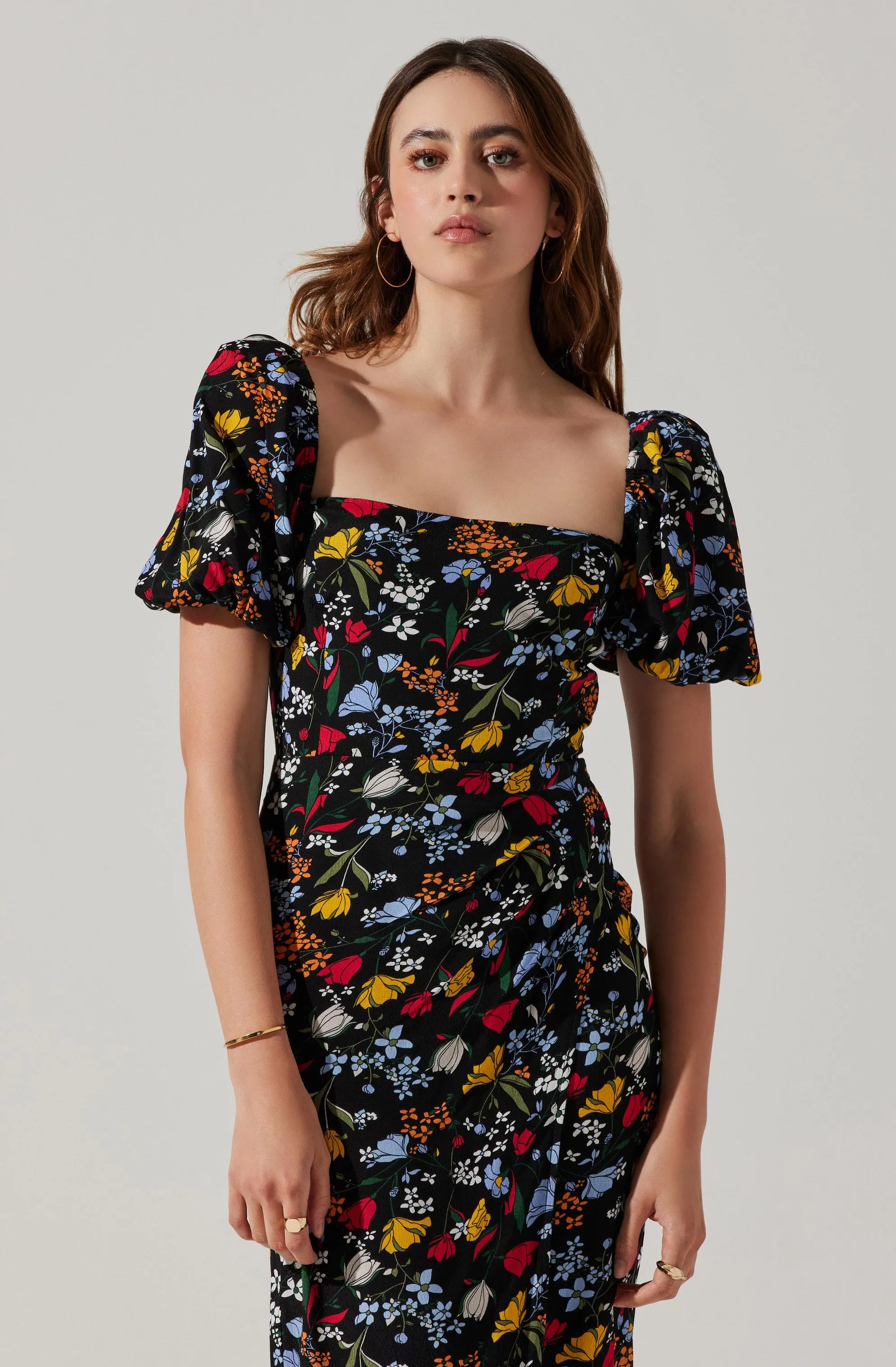 Floral Square Neck Slit Front Midi Dress sold by Astr product image thumbnail 4