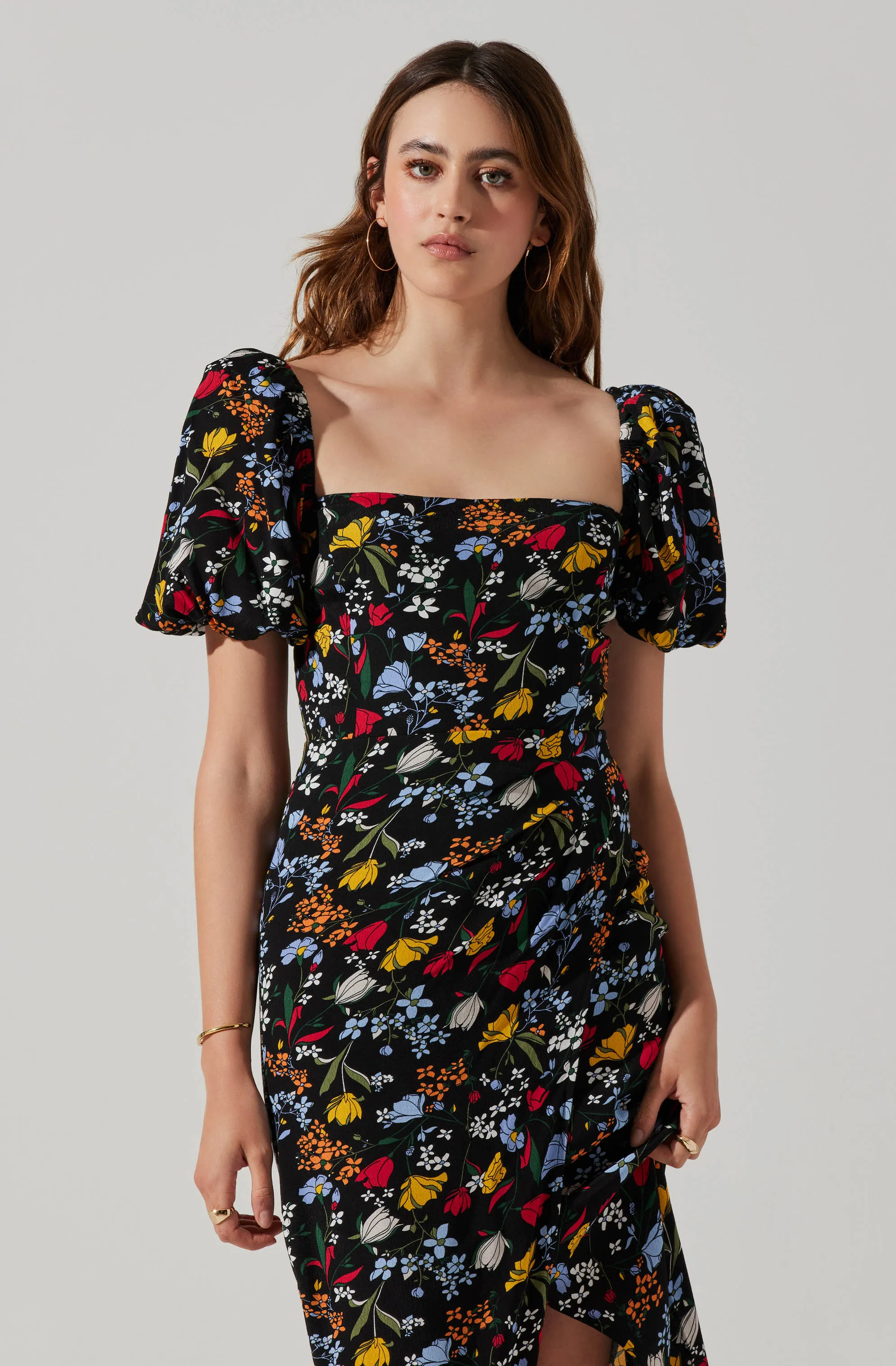 Floral Square Neck Slit Front Midi Dress sold by Astr product image thumbnail 3